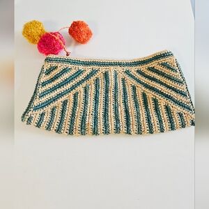 Mar Y Sol Sonia Clutch Purse Striped with Pom Poms